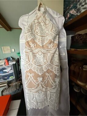Lulu's White Lace Overlay Dress with Nude Lining